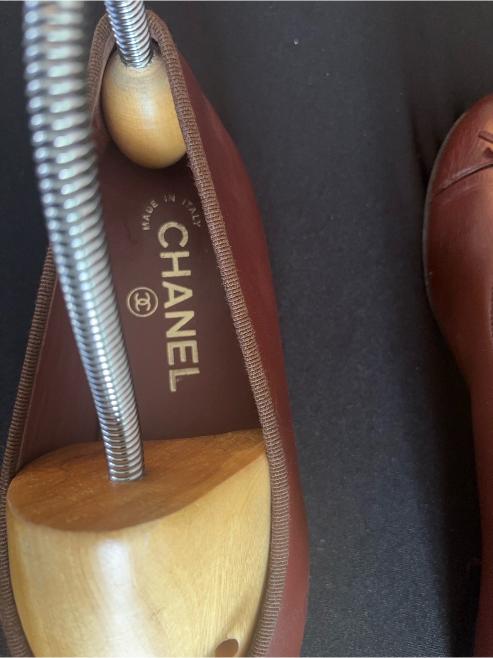Chanel Brown Size 38/7 Slip On Ballerina Flats With CC Logo and Small Bow Detail - Picture 6 of 14